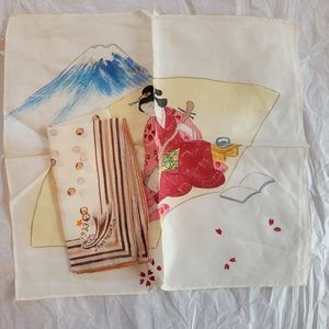 Vintage 1933 Japanese Silk Hankie & Geisha Hankie ~World's Fair ~ Pretty Duo!